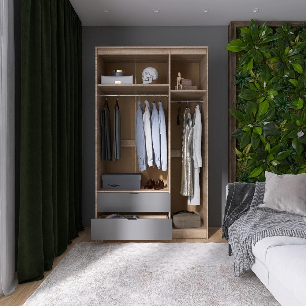 Шкаф распашной для одежды с выдвижными ящиками Эверест Сити-1200 120,2x50x204,6 см Дуб сонома/Графит (EVR-071097) - фото 3 Шкаф распашной для одежды с выдвижными ящиками Эверест Сити-1200 120,2x50x204,6 см Дуб сонома/Графит (EVR-071097) - фото 3