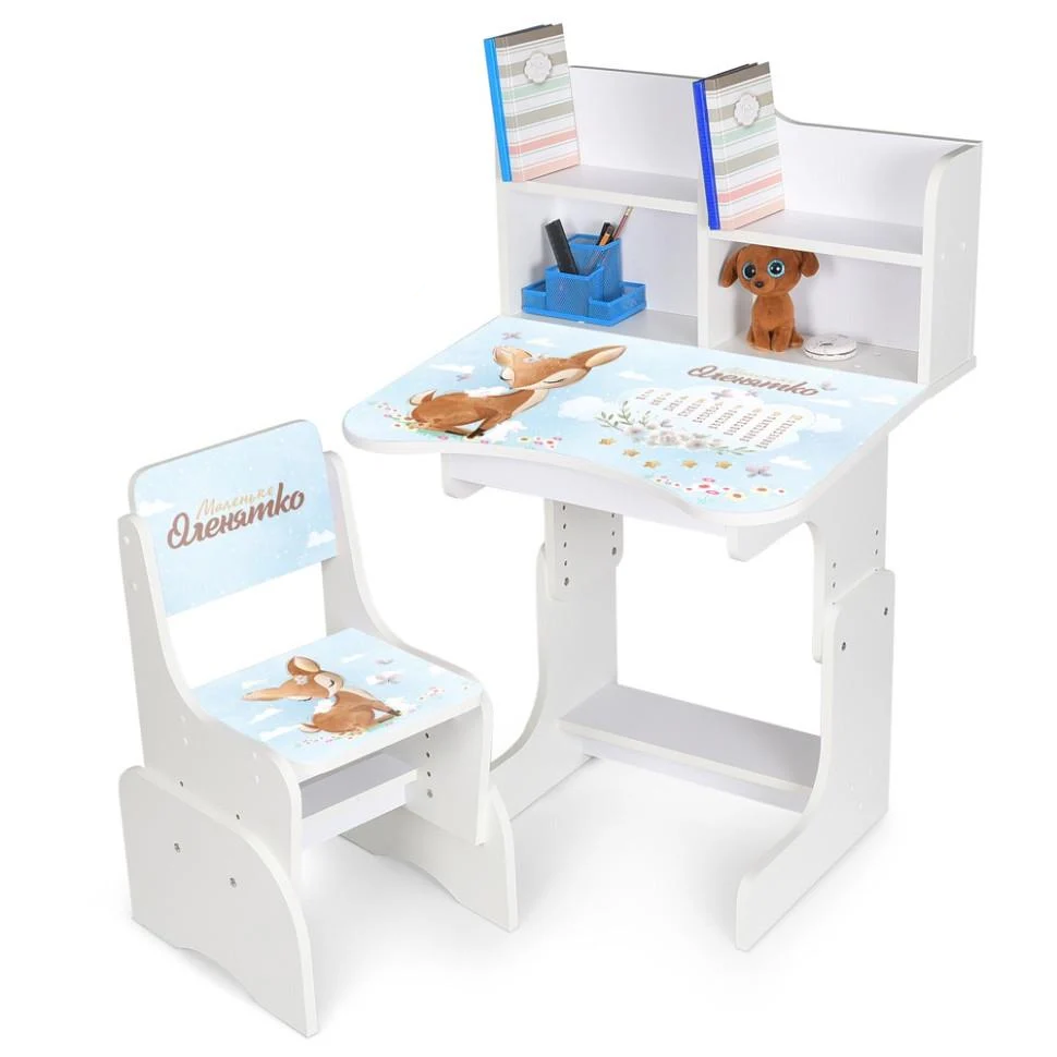 Парта-трансформер Bambi со стульчиком и надстройкой 56,5-67,5 см и ящиком с подставкой для ног Белый (KL-154-R-102)