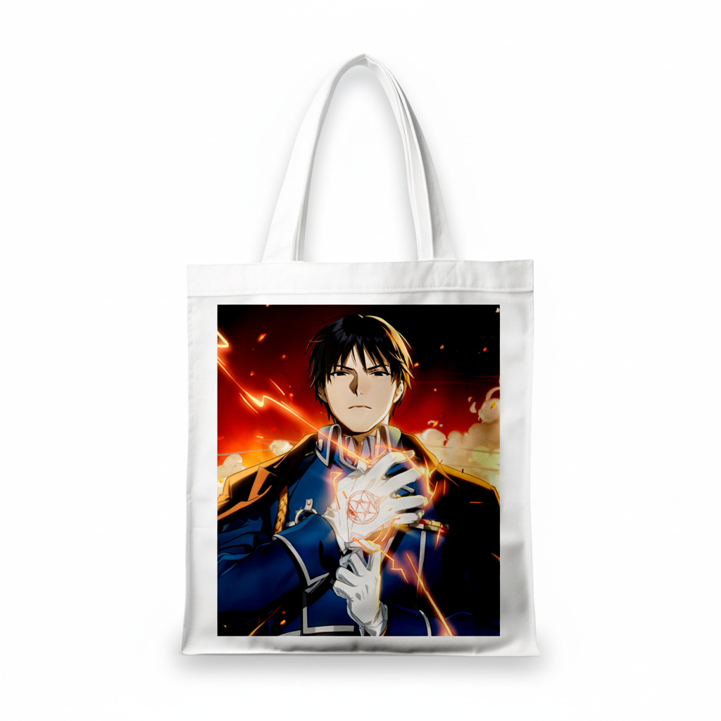 Сумка-шопер Fullmetal Alchemist Рой Мустанг из льна Белый (6751)