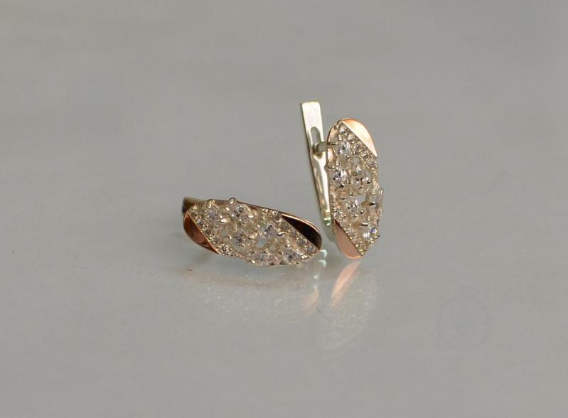 Серебряные серьги Sil с золотыми пластинами 116s-13 Прозрачный (Sil-1263)