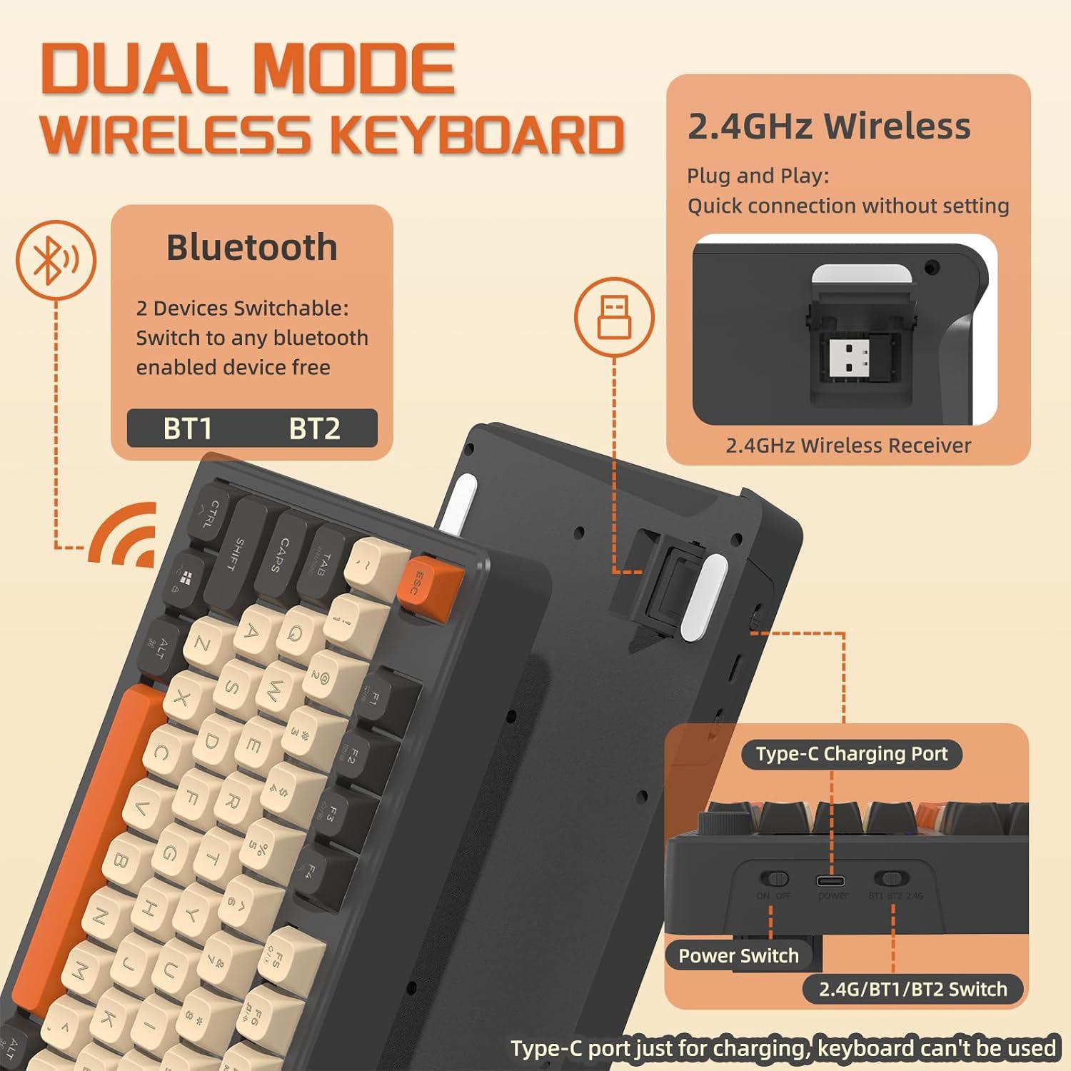 Клавіатура бездротова ігрова FREEWOLF M96 ручка керування Bluetooth 2,4G RGB/PBT 3000 мАг розкладка Qwerty Чорний - фото 3