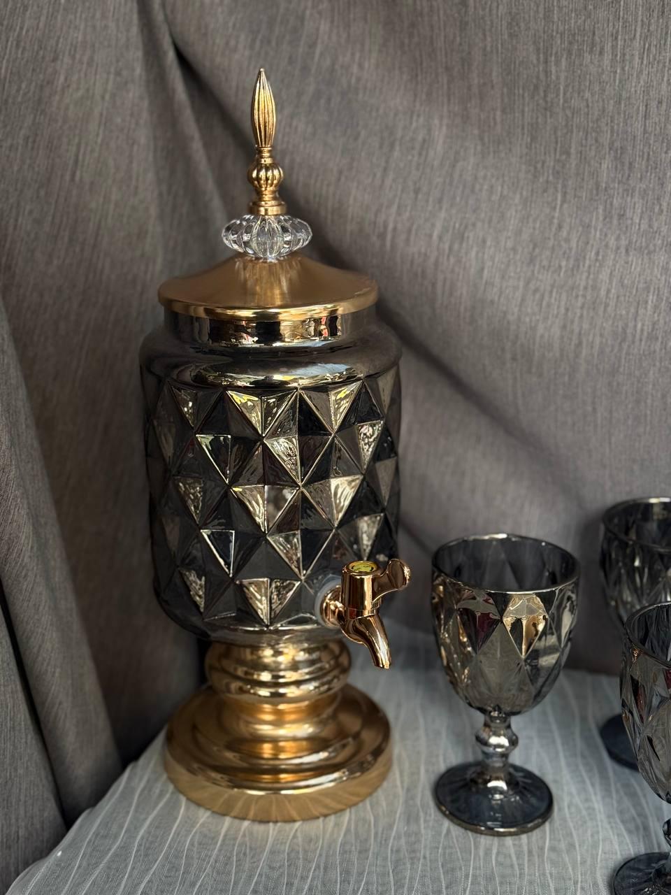 Скляний набір TS Kitchen лимонадниця 3 л та 6 келихів 220 мл дзеркальний Сірий (HP4168) - фото 2