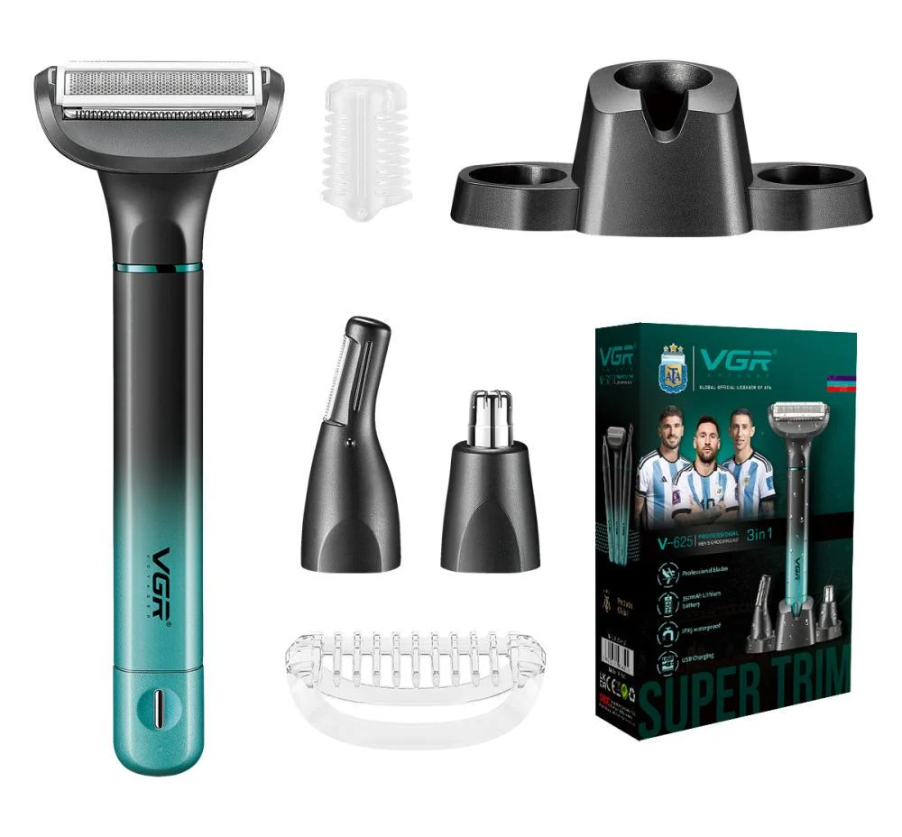 Тример для тіла та обличчя VGR V-625 3 насадки IPX5 Зелений (31330627)