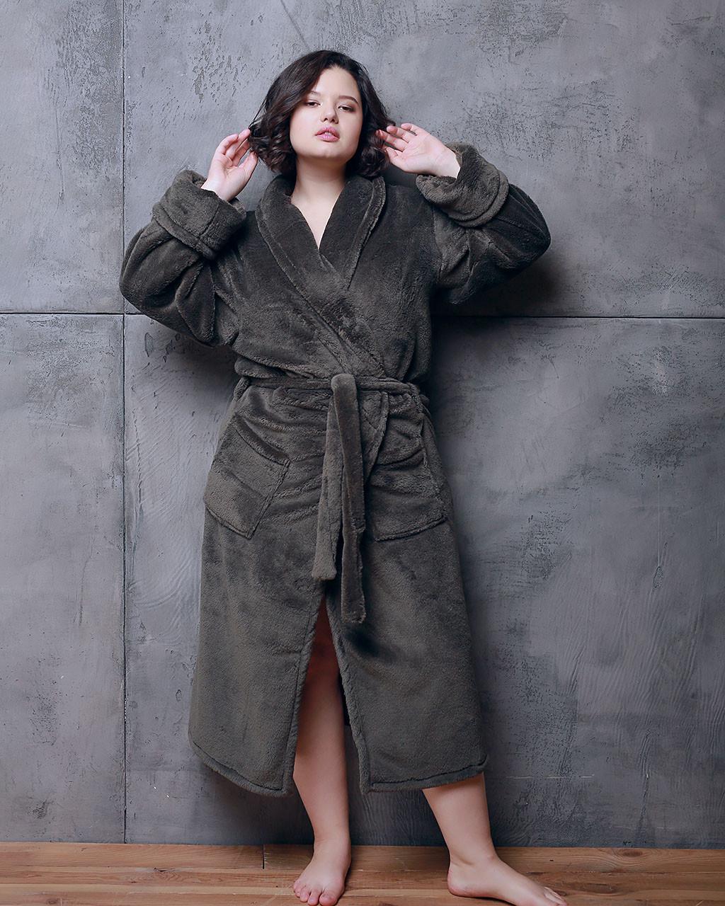 Халат женский махровый длинный батал без капюшона Хаки (1326207214) Халат женский махровый длинный батал без капюшона Хаки (1326207214)