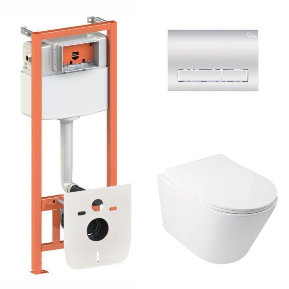 Комплект Qtap Swan Ultra Quiet подвесной унитаз QT16335179W/инсталляция Nest/клавиша линейная Chrome (QT0133M425/M08381CRM)