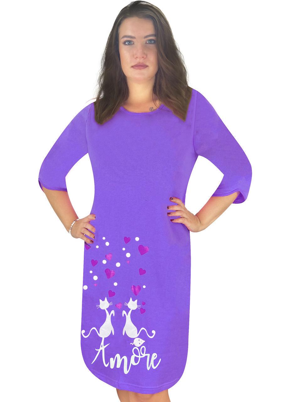 Туніка жіноча з начосом 4622 Кішка р. 50 Бузковий (1963415750)