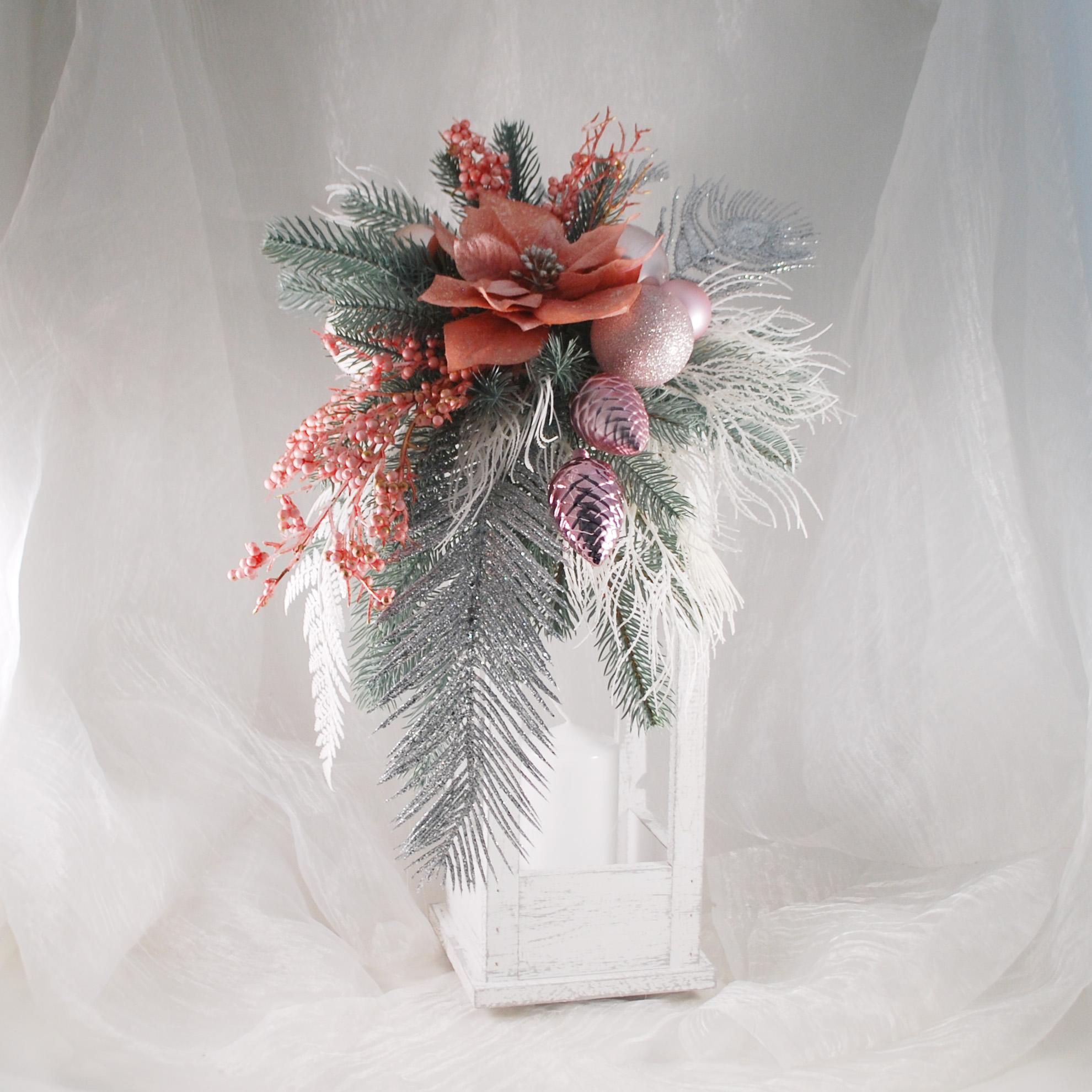 Новогодний декоративный фонарь-подсвечник 53 см Розовый/Белый (5722037) - фото 5 Новогодний декоративный фонарь-подсвечник 53 см Розовый/Белый (5722037) - фото 5