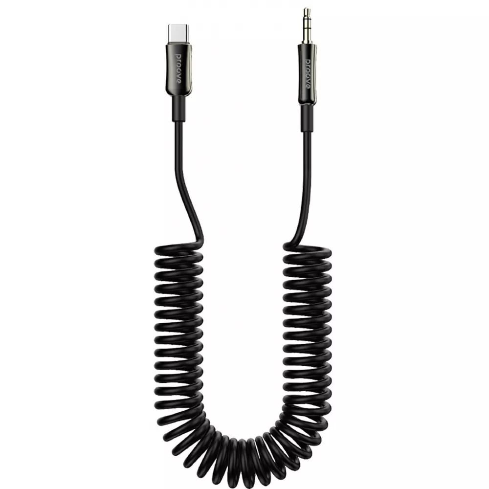 Кабель AUX Proove Steel Spring, разъем Type-C to 3.5 мм, длина 1 м, Черный (ACSS00005201)