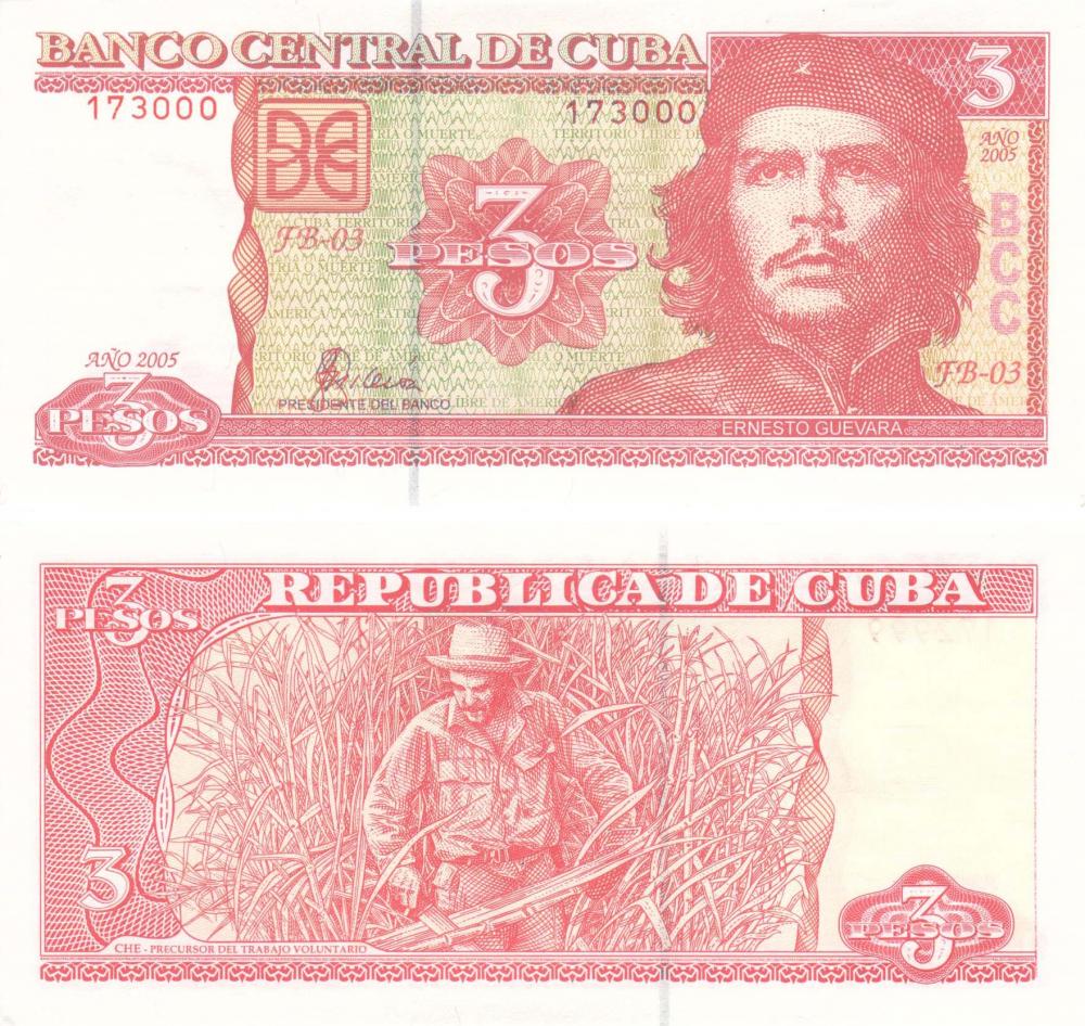 Коллекционная банкнота Куба 3 песо 2005 Че Гевара UNC P127b (Б09072)