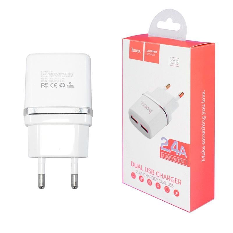 Зарядное устройство Hoco C12 2USB 2,4A Белый (231642) Зарядное устройство Hoco C12 2USB 2,4A Белый (231642)
