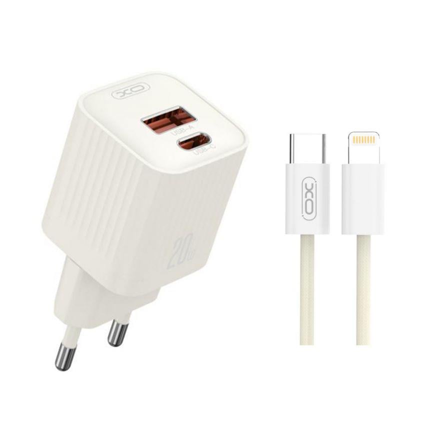 Адаптер Xo L147 PD_20 W/QC3.0_18 W/Data Cable Type-C to Lightning beige