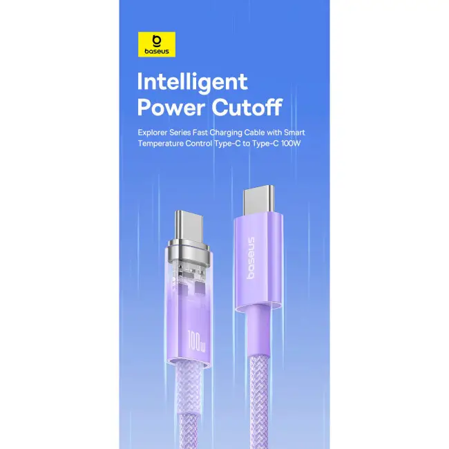 Кабель BASEUS Explorer Series Fast Charging Cable with Smart Temperature Control Cable Type-C to Type-C 100W 2 м P10319703311-01 Blue - фото 2