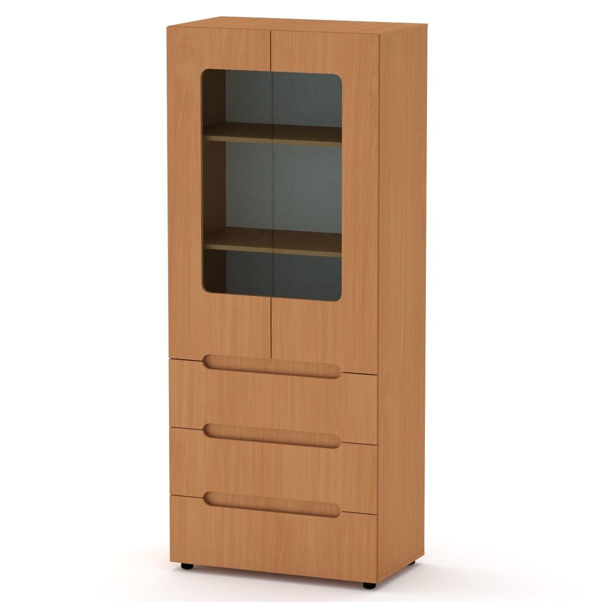 Шкаф книжный Компанит МС-21 МДФ со стеклянными дверями и выдвижными ящиками Бук