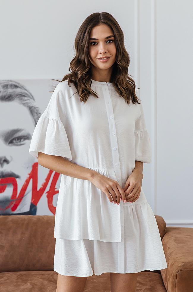 Платье однотонное Lipar 3453/3 свободного кроя с воланами р. 40-42 Белый (161405904)