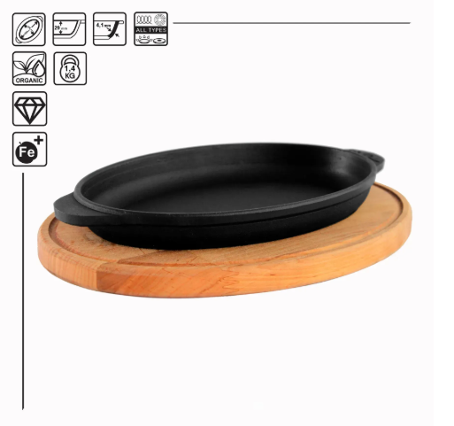 Сковорода чавунна Brizoll порційна овальна HoReCa з дерев'яною овальною підставкою 220х140 мм (H2214-D) - фото 4