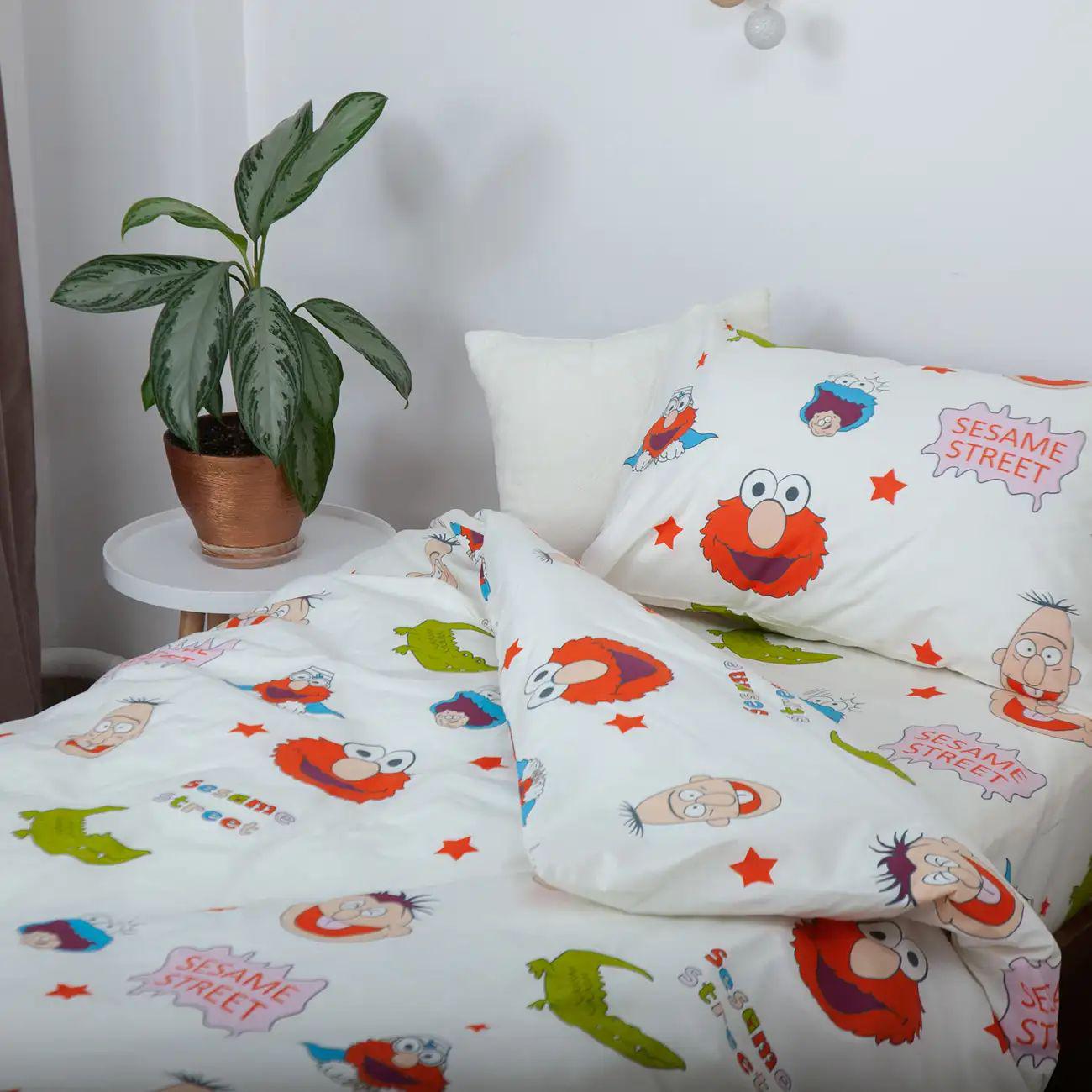 Комплект постільної білизни підлітковий Сезам Стріт бязь з наволочкою 50x70 см Білий (22420150215)