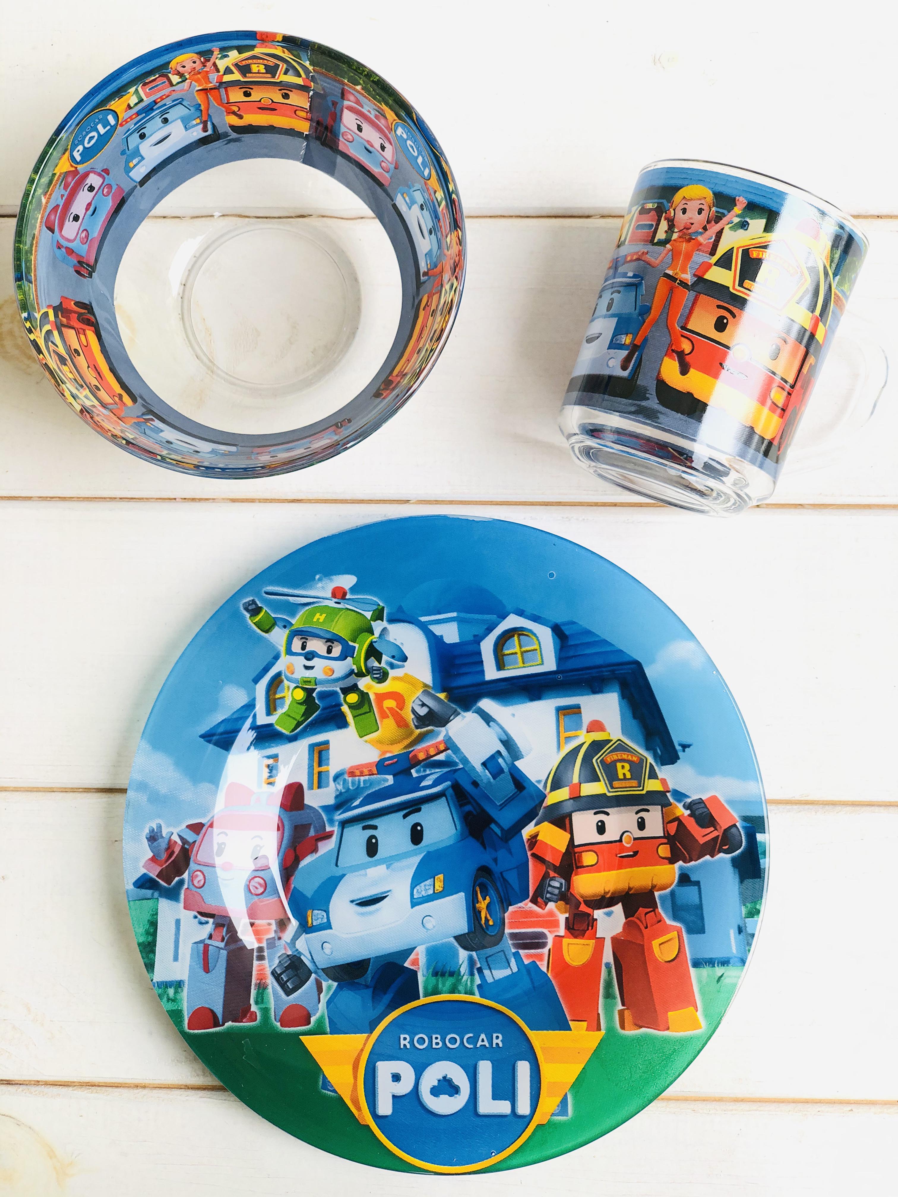 Набір скляного посуду для годування дітей Metr+ Робокар Поллі