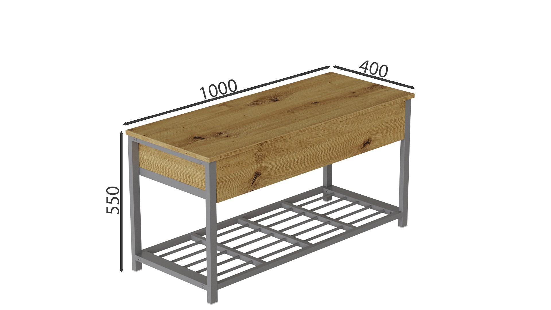 Банкетка с ящиком Ferrum-decor Дрейк 1 металл/ДСП 16 мм 550x1000x400 мм Серый/Дуб Артизан (FRD-103064) - фото 3