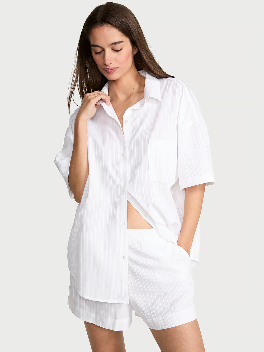 Піжама жіноча Victoria's Secret Modal-Cotton Striped Short Pajama Set модал та бавовна M Білий (27562410)