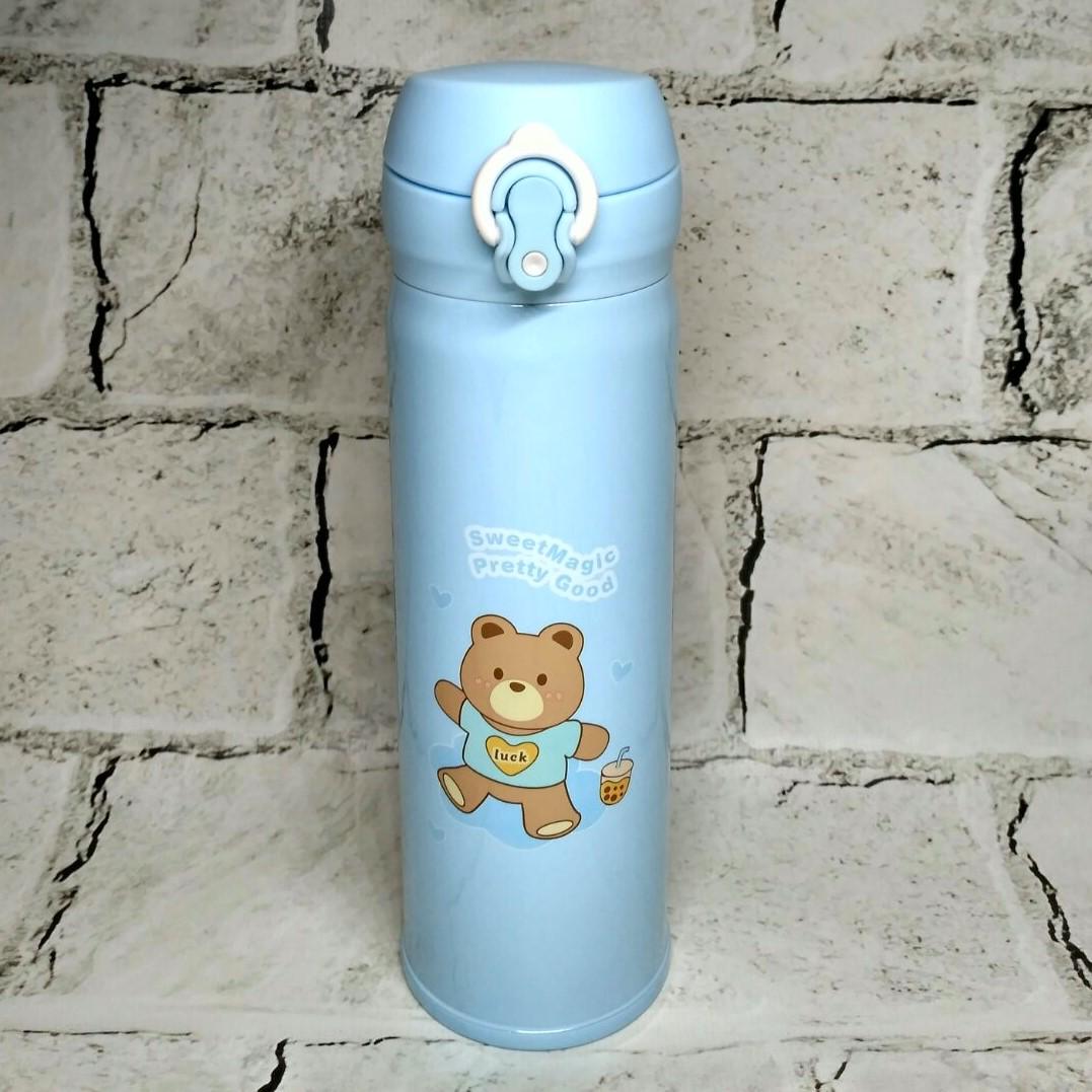 Термос детский с поилкой Мишка 22х6,5 см 500 мл Голубой (102-12-3)