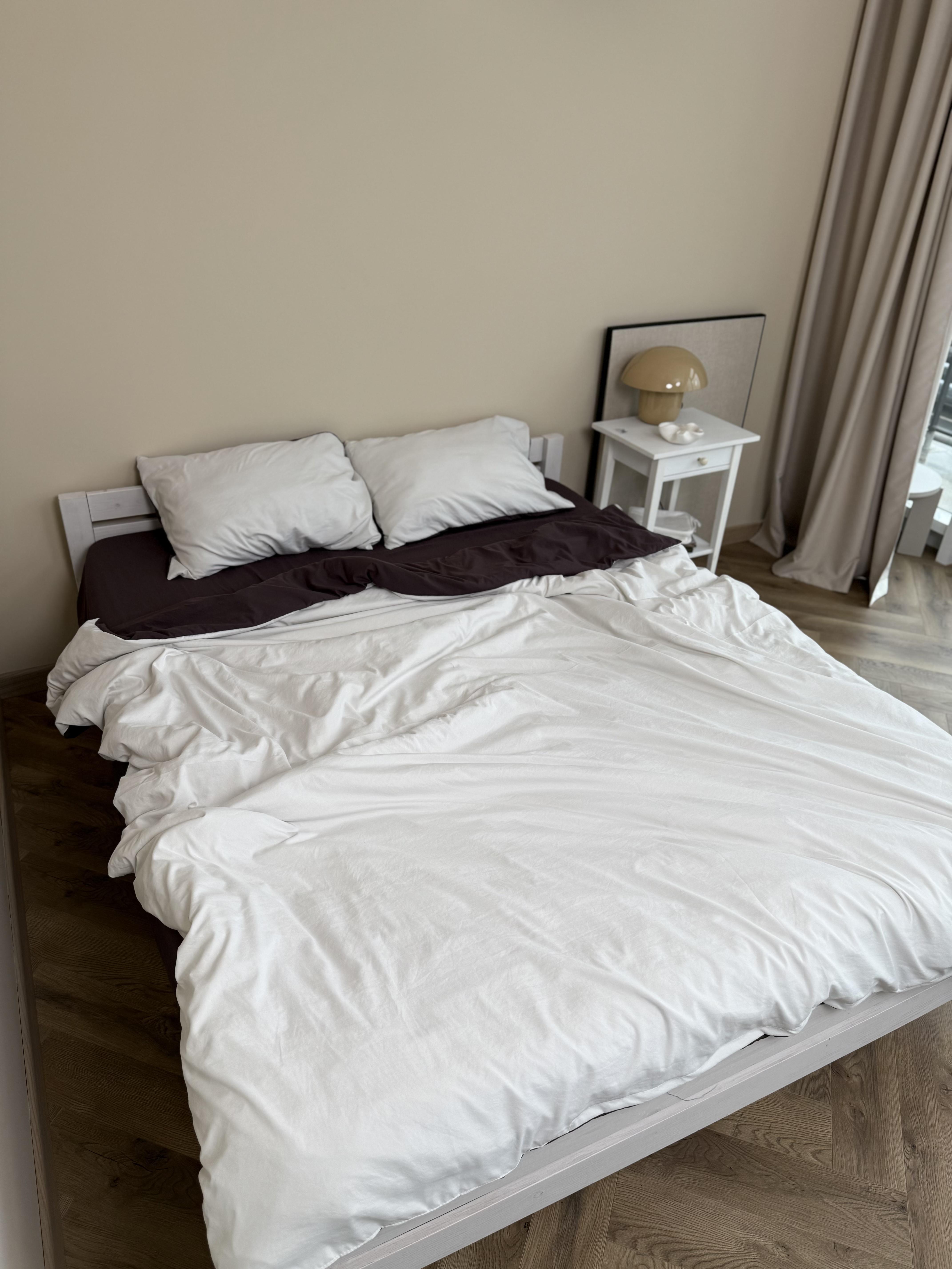 Комплект постельного белья Тень сатин евро/наволочки 50х70/70х70 см Молочный/Шоколадный (6866) - фото 5