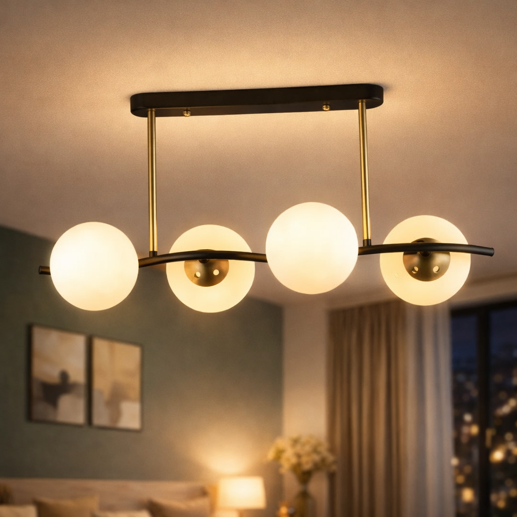 Люстра Sirius на четыре сферических плафона под лампу Е27 Черный/Медный (B N36364/4 BK+COP)
