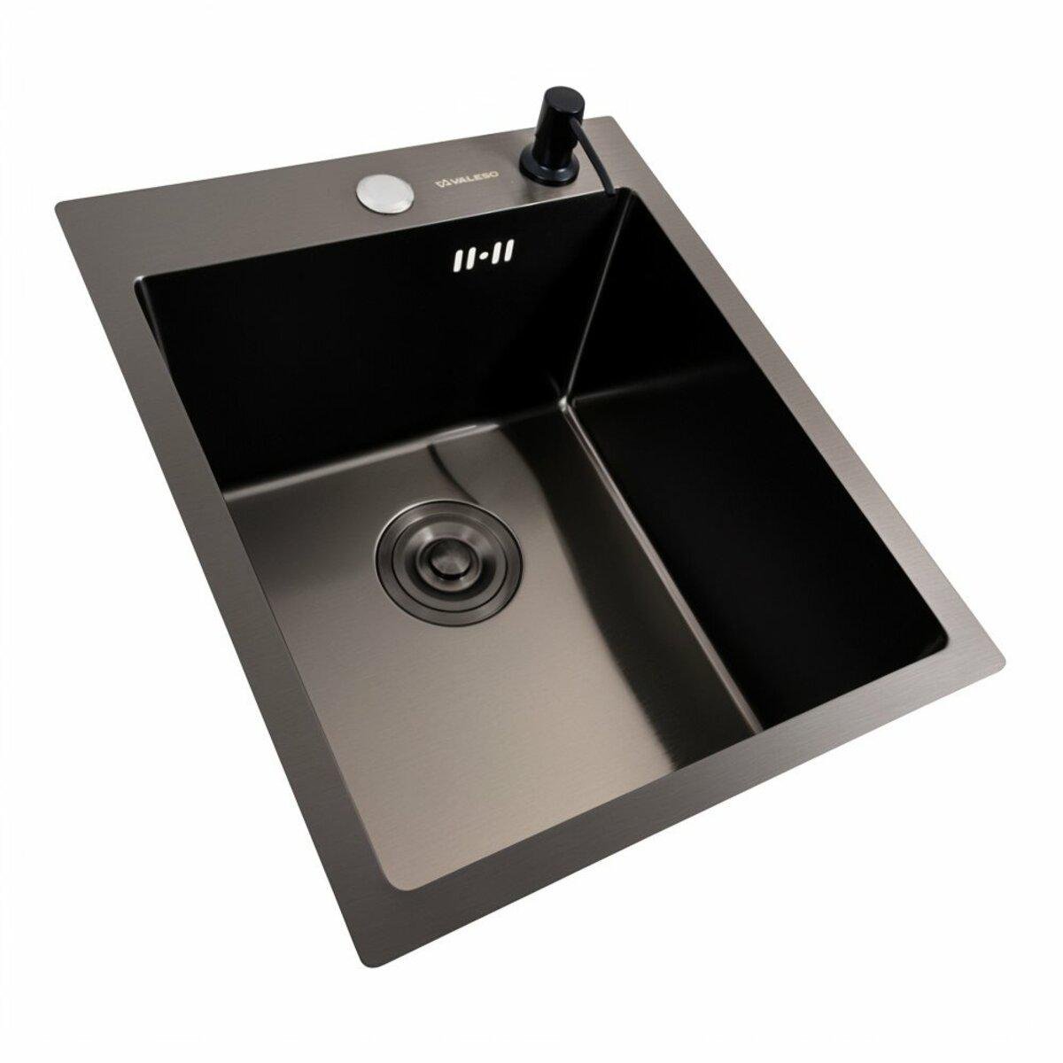Мойка кухонная Valeso PVD ручной работы Siphon Round 3,0/0,8 см 40x50 см Black (003331)