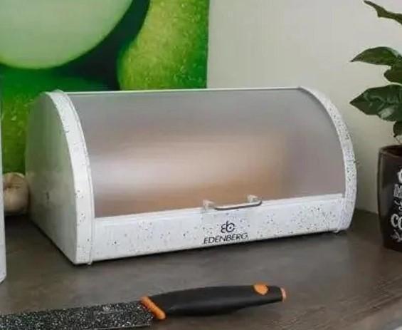 Хлебница Edenberg из нержавеющей стали с откидной крышкой 37,5x28x18,5 см Белый (EB-104)