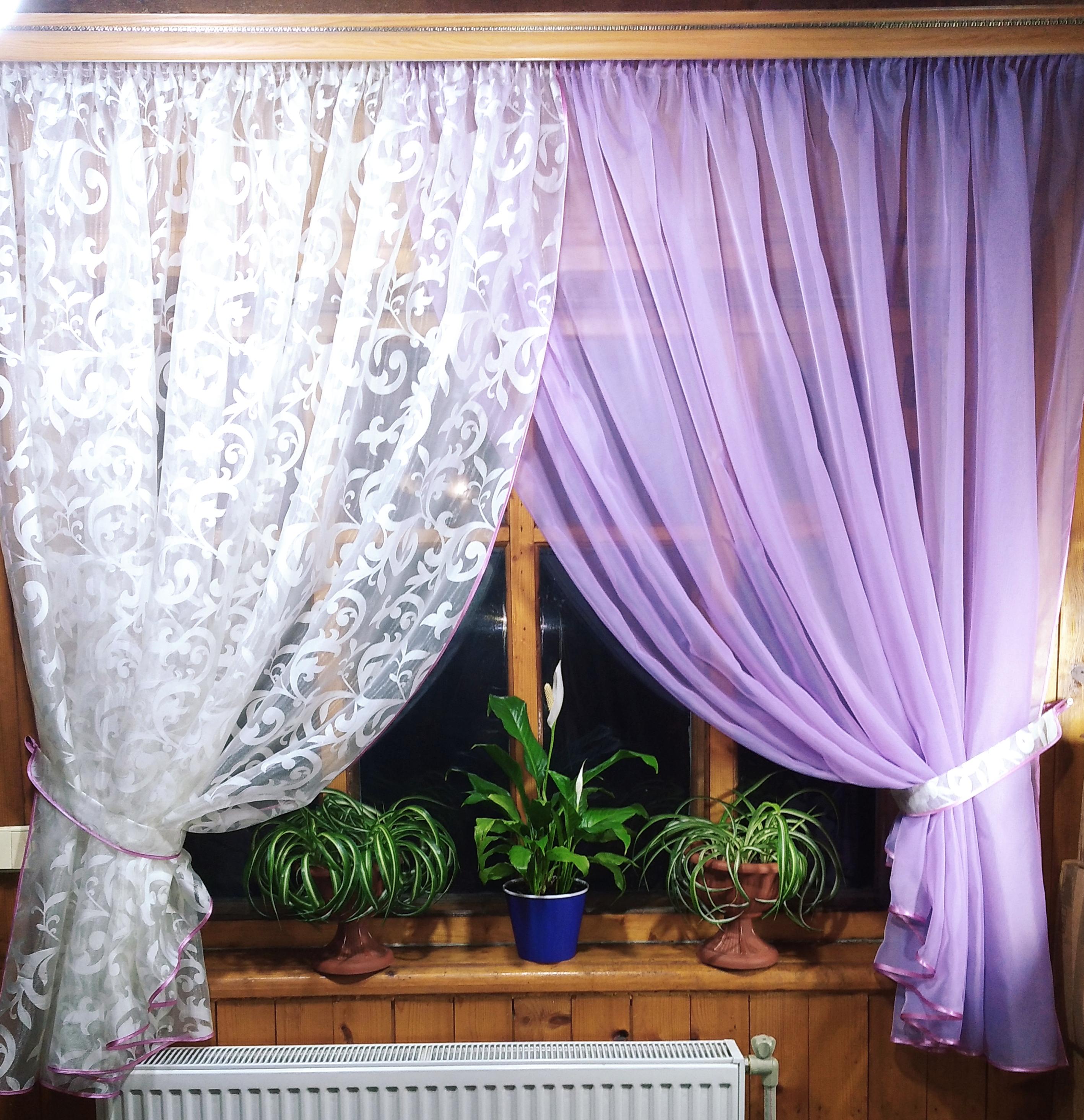 Занавеска кухонная короткая Вероника вензель Сиреневый/Айвори - фото 1