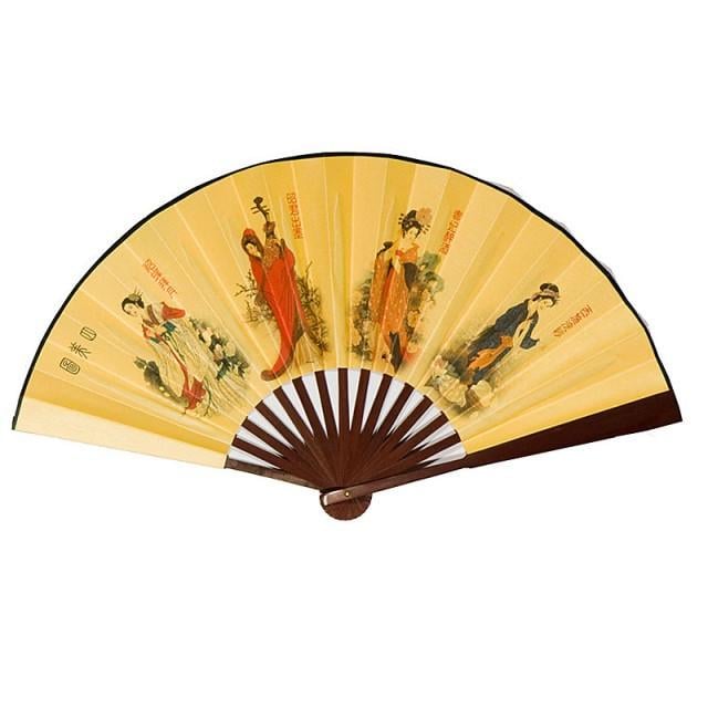 Віяло двостороннє маленьке Дівчата 26х46 см Жовтий (А4306а)