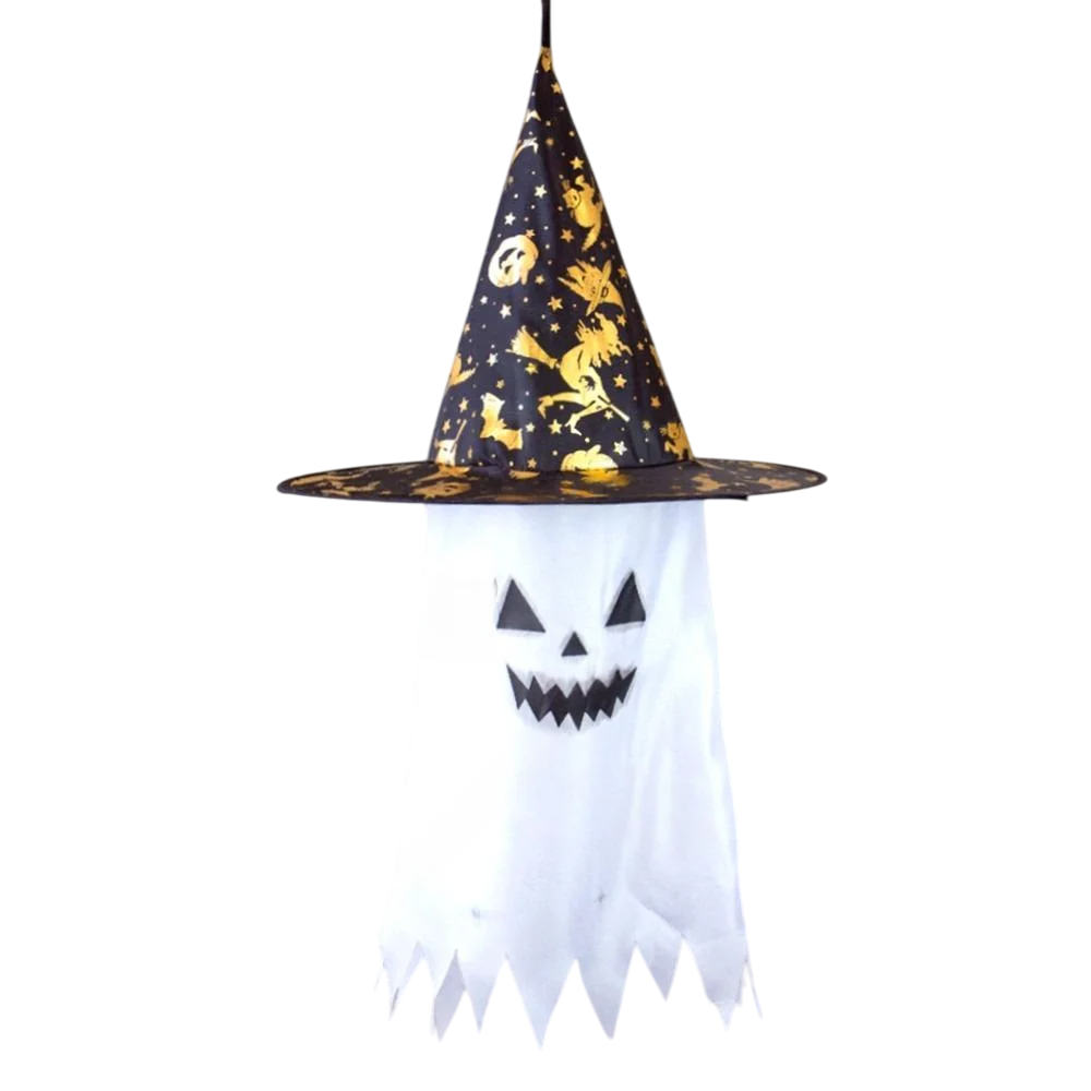 Декор Хэллоуин призрак в шляпе 70 см Белый