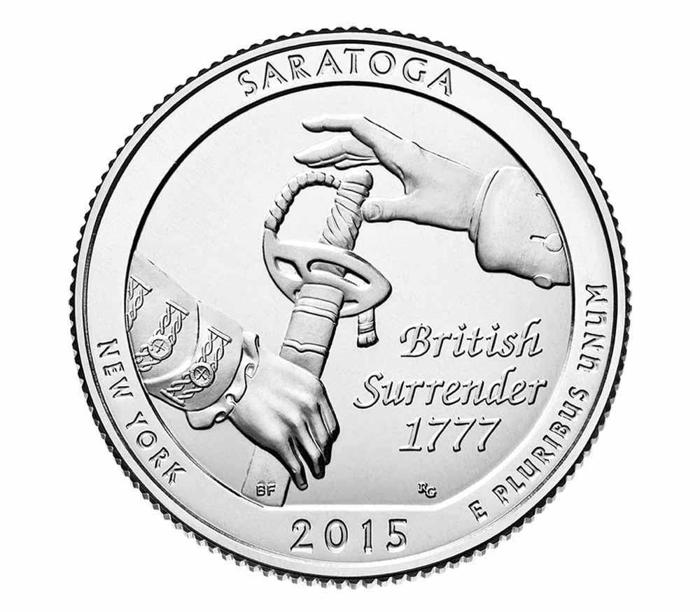 Коллекционная монета США 25 центов квотер 2015 S «Национальные парки Саратога 30-й парк» UNC KM 601