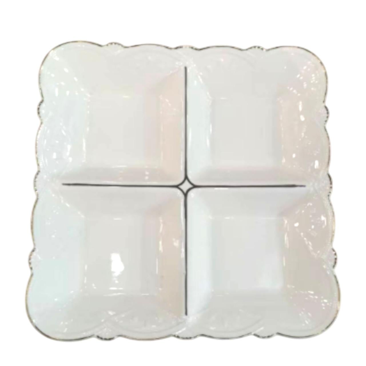 Менажниця порцелянова на 4 секції для закусок 25х25х4 см Білий (120-YH-HG015)