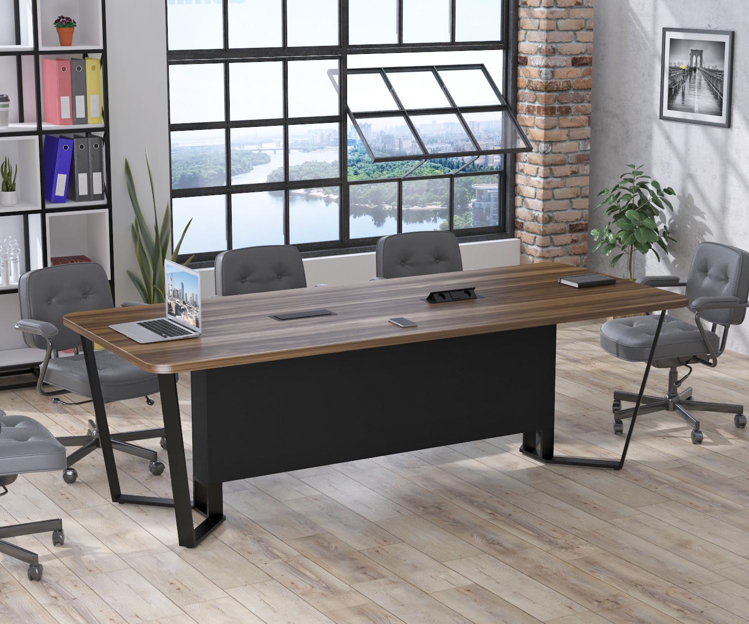 Стол для переговоров Loft Design V-240 с розетками Орех Модена