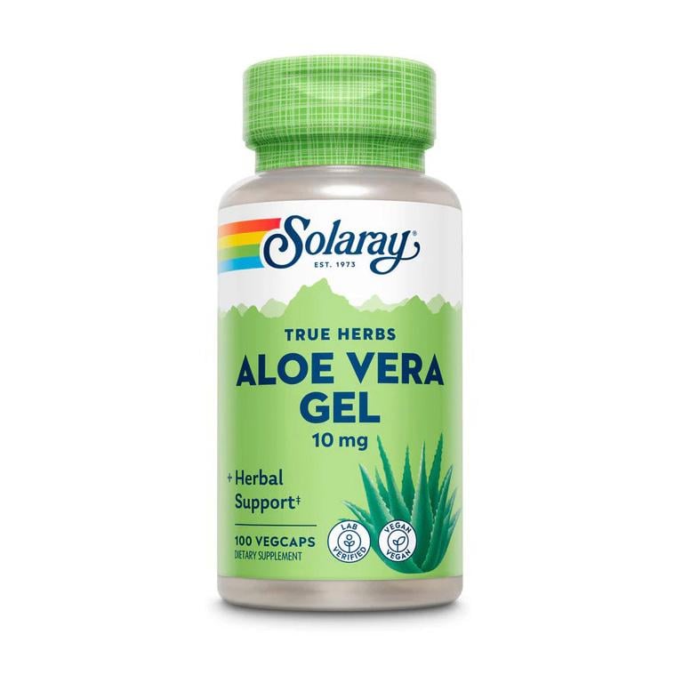 Алое вера Solaray Aloe Vera Gel 10 mg с имбирем и мятой 100 вер. капс.