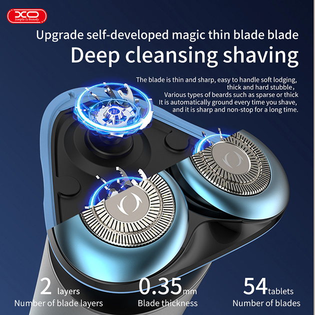 Електробритва Xo CF32 для голення портативна аккумуляторна IPX6 600 mAh LED-дисплей Синій (CF32) - фото 10