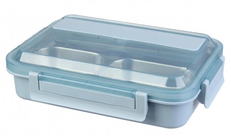 Ланч-бокс MA-2000 із підігрівом їжі за допомогою гарячої води на 4 відсіки з підставкою для телефону 1500 мл Blue