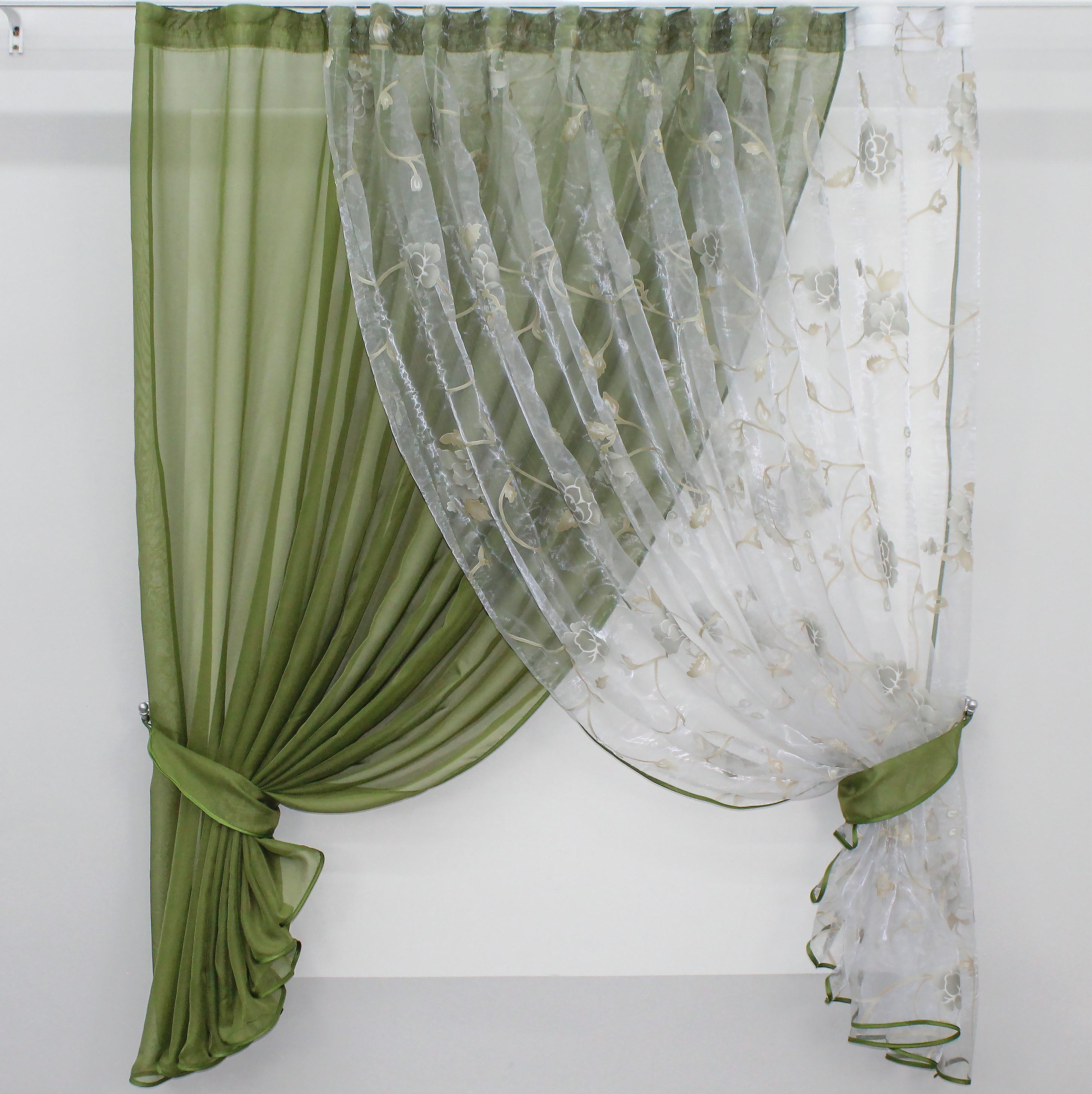 Шторы кухонные VR-Textil №060к Дуэт с подвязками 330х170 см Оливковый (50-727) Шторы кухонные VR-Textil №060к Дуэт с подвязками 330х170 см Оливковый (50-727)