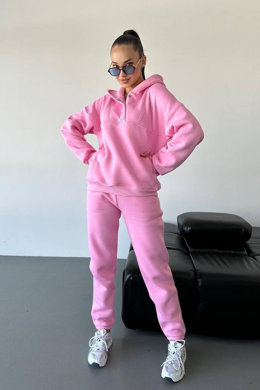 Спортивный костюм женский с худи на кнопках и джогерами М142.4 M Розовый (201-1-61)