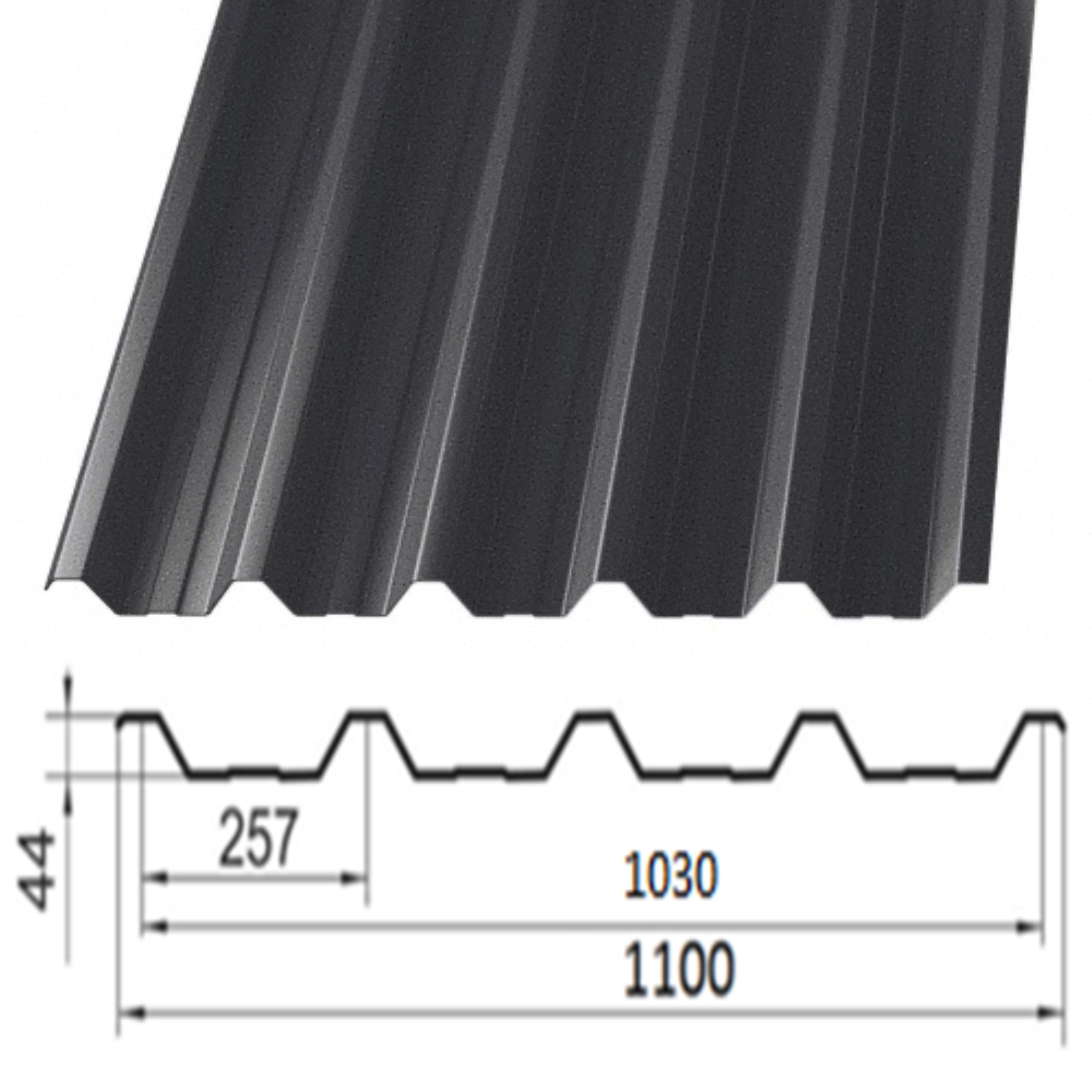 Профнастил Partner НС-44 0.45 цинк 120 г/м.кв з матовим покриттям 1100х3000 мм Ral 7016 мат Темно-сірий - фото 2 Профнастил Partner НС-44 0.45 цинк 120 г/м.кв з матовим покриттям 1100х3000 мм Ral 7016 мат Темно-сірий - фото 2
