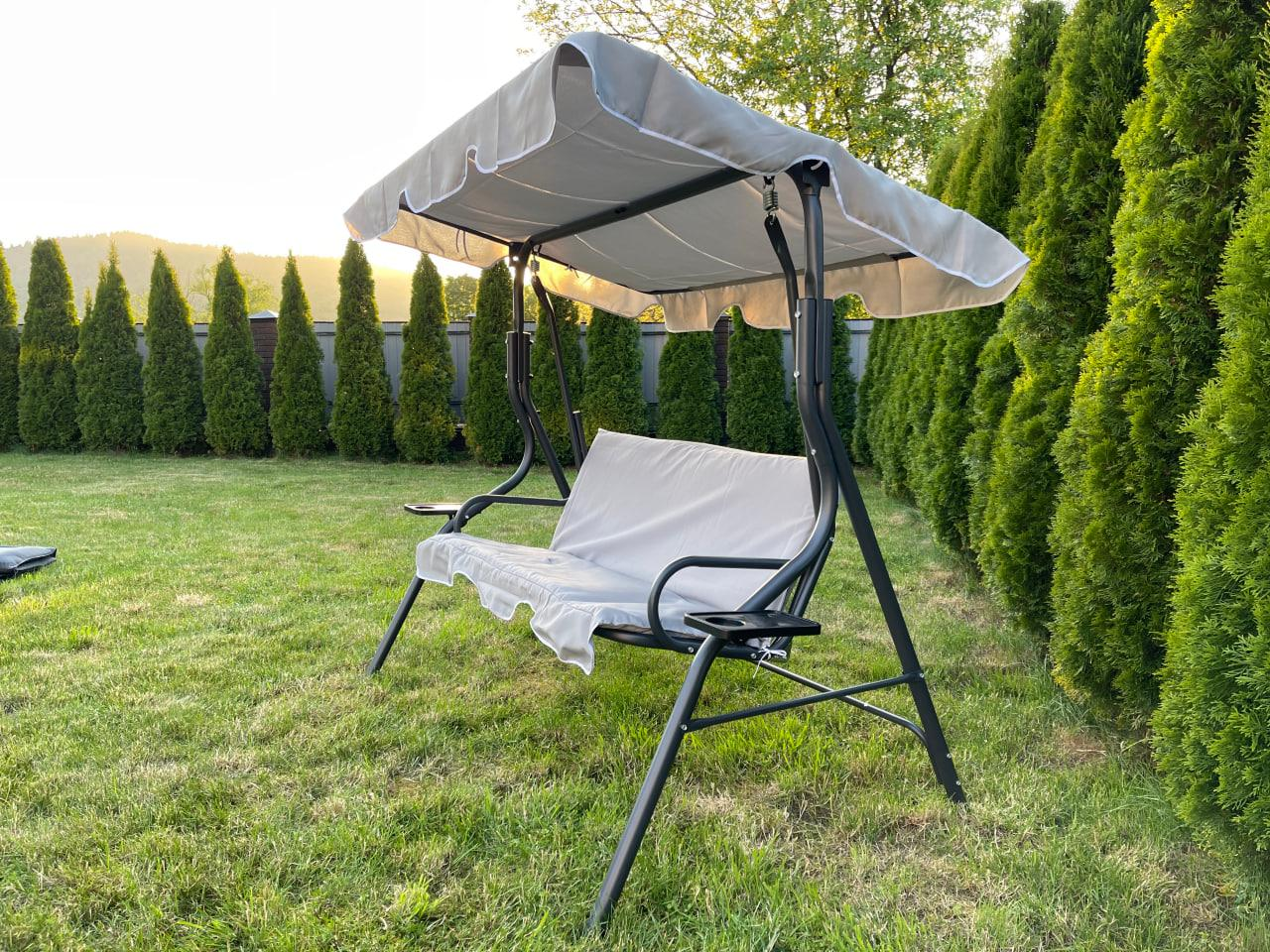 Качеля садовая трехместная VOLSO VS 3088 с подстаканниками и навесом 170x110x153 см Бежевый - фото 6