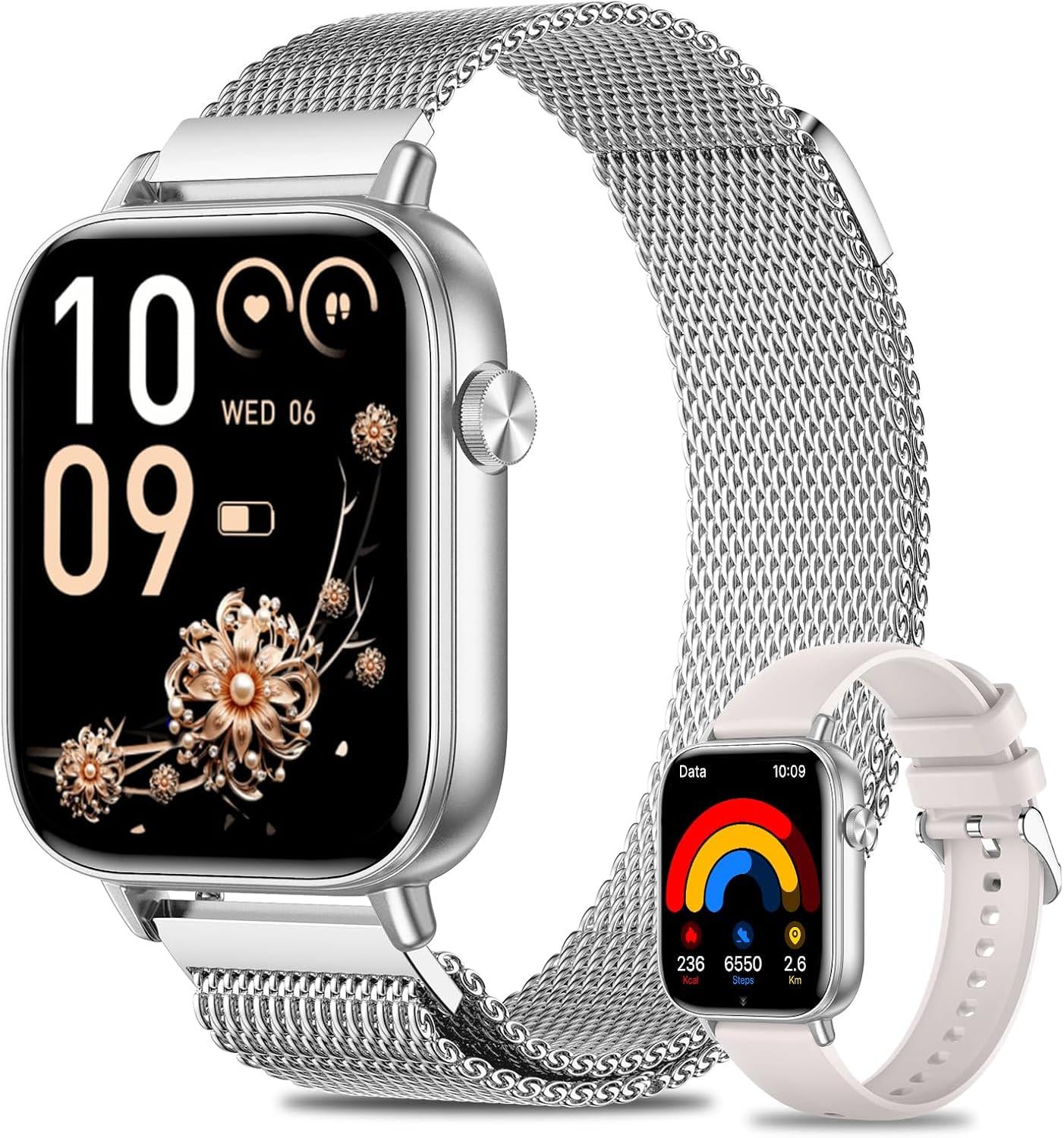 Смарт-часы женские Fitonme F128 Bluetooth-звонки IP68 и дополнительный ремешок Silver (5/437)