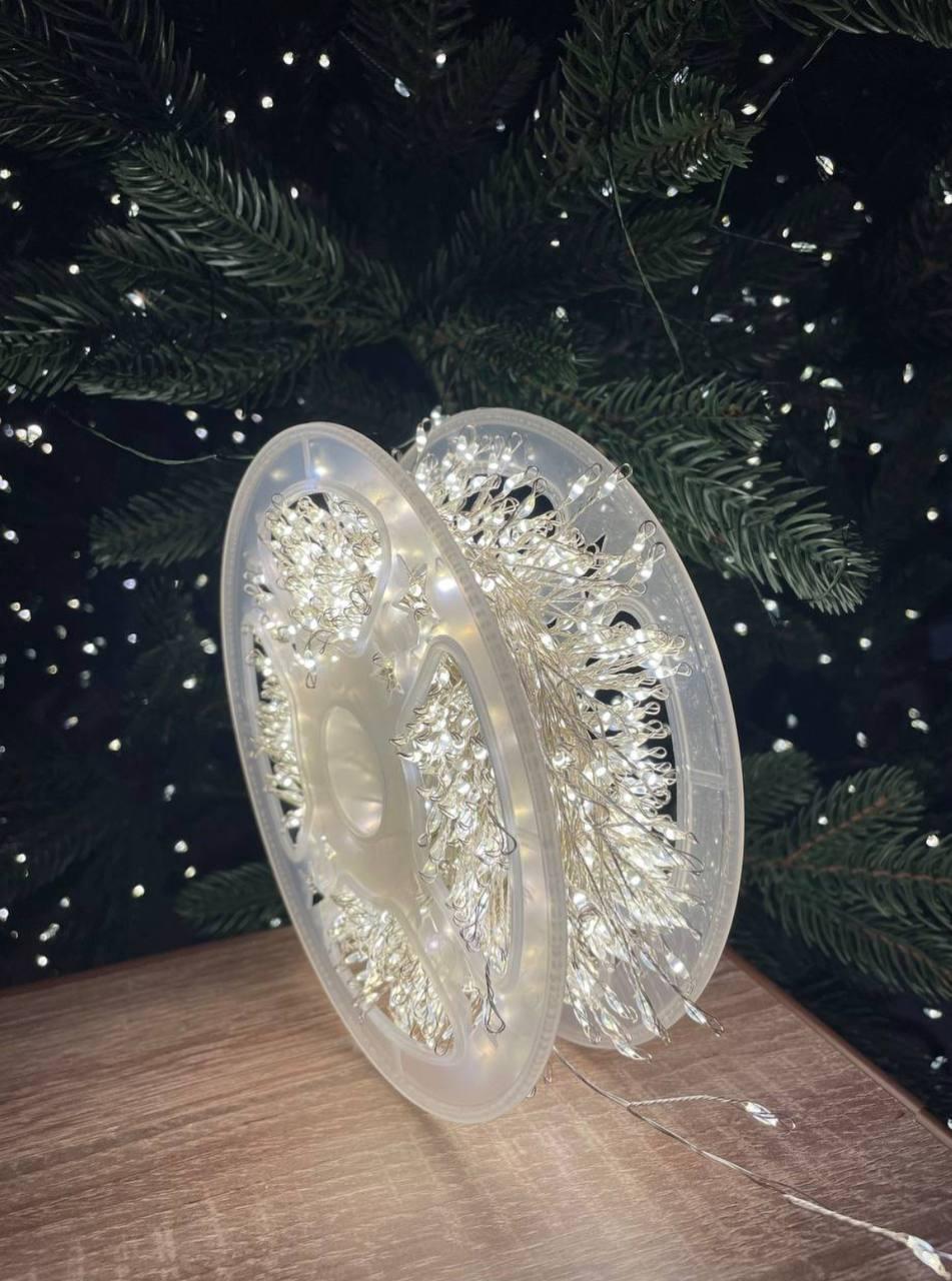 Гирлянда Мишура 100 м 3000 LED Белый теплый/Зеленый провод (75645)