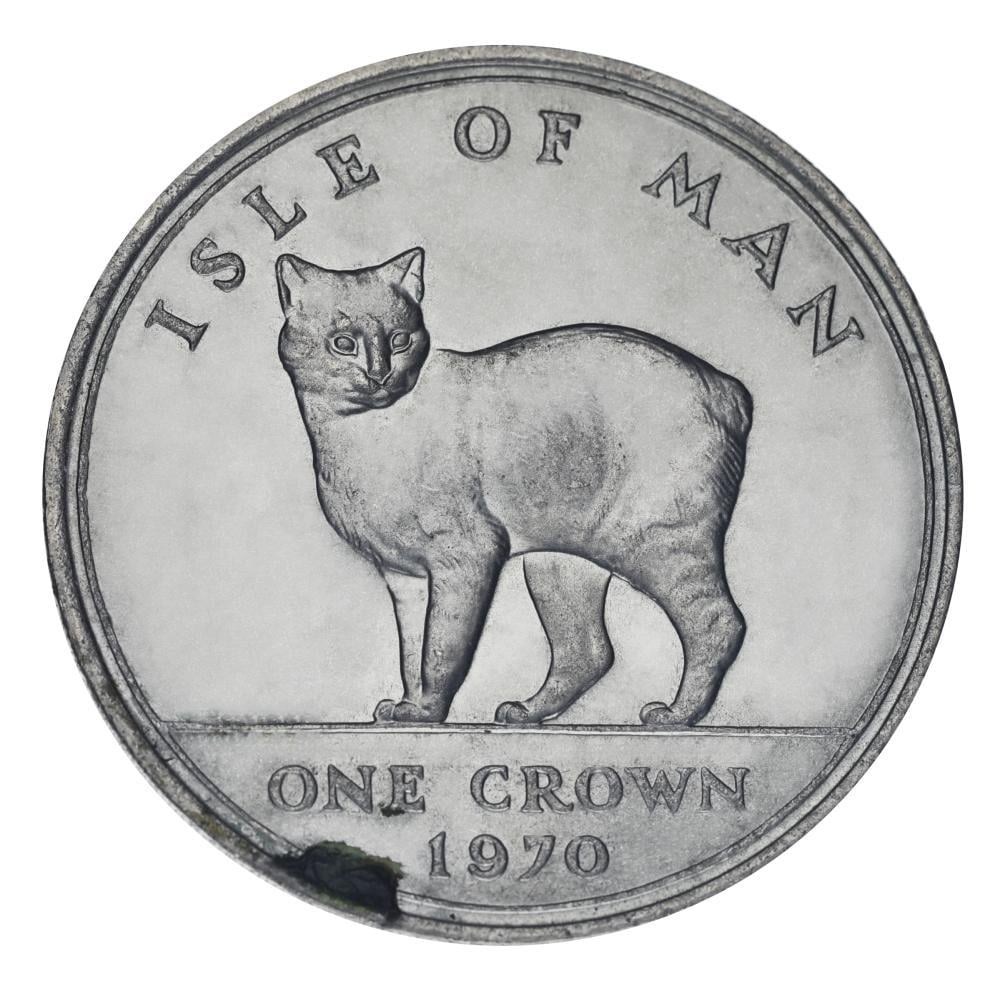 ОКоллекционная монета стрив Мэн 1 крона 1970 F-VF Кот кошка-Мэнская (М25654)