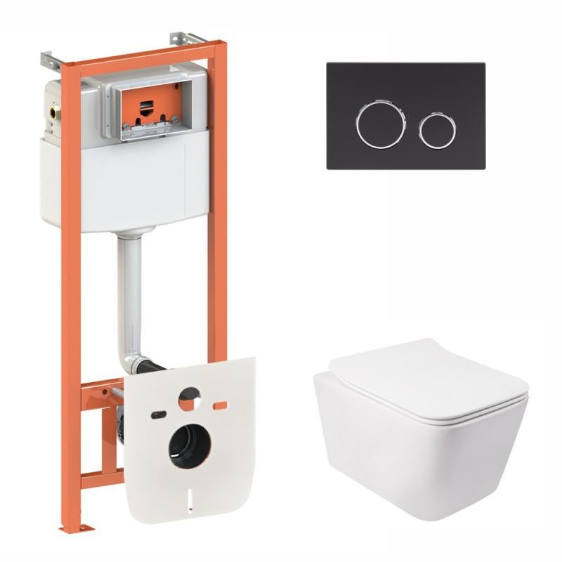 Набор Qtap инсталляция 3 в 1 Nest QT0133M425 с панелью смыва круглой QT0111M11V1146MB и унитаз с сиденьем Crow QT05335170W