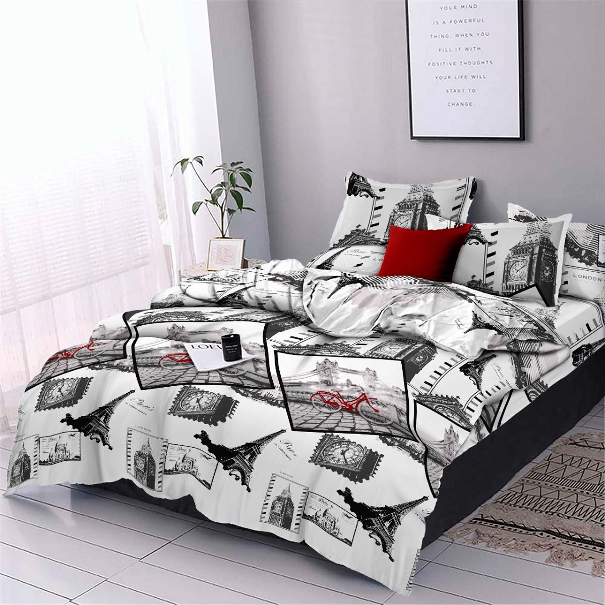 Комплект постельного белья Zastelli 274 бязь евро 200х220 см Черный/Белый