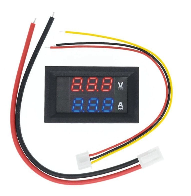Вольтметр/амперметр цифровий DC 0-100V 10А дротяний шунт з червоними та синіми цифрами (1502)
