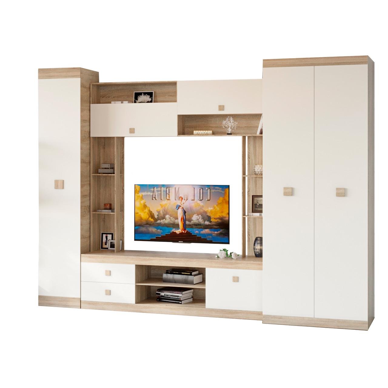 Стенка для гостиной Еверест Соната 3-модульная 3 элемента Дуб Сонома/Белый (DTM-2238)