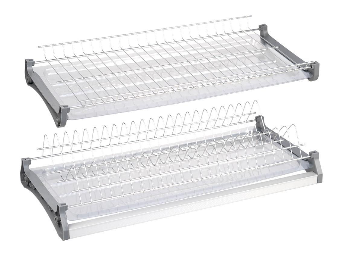 Сушка для посуды Giff Т4 фасад 600 нержавеющая сталь 2 полки 2 поддона и 4 крепления с алюминиевой рамкой (85320)