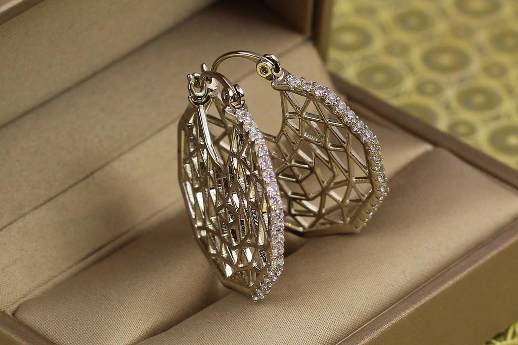 Серьги кольца Хuping Jewelry сеточка 3 см Серебристый (2629124980) - фото 3